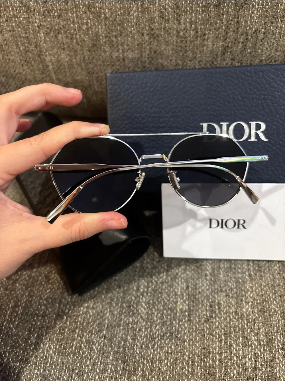 Christian Dior Round Sunglasses in Black and Silver frames